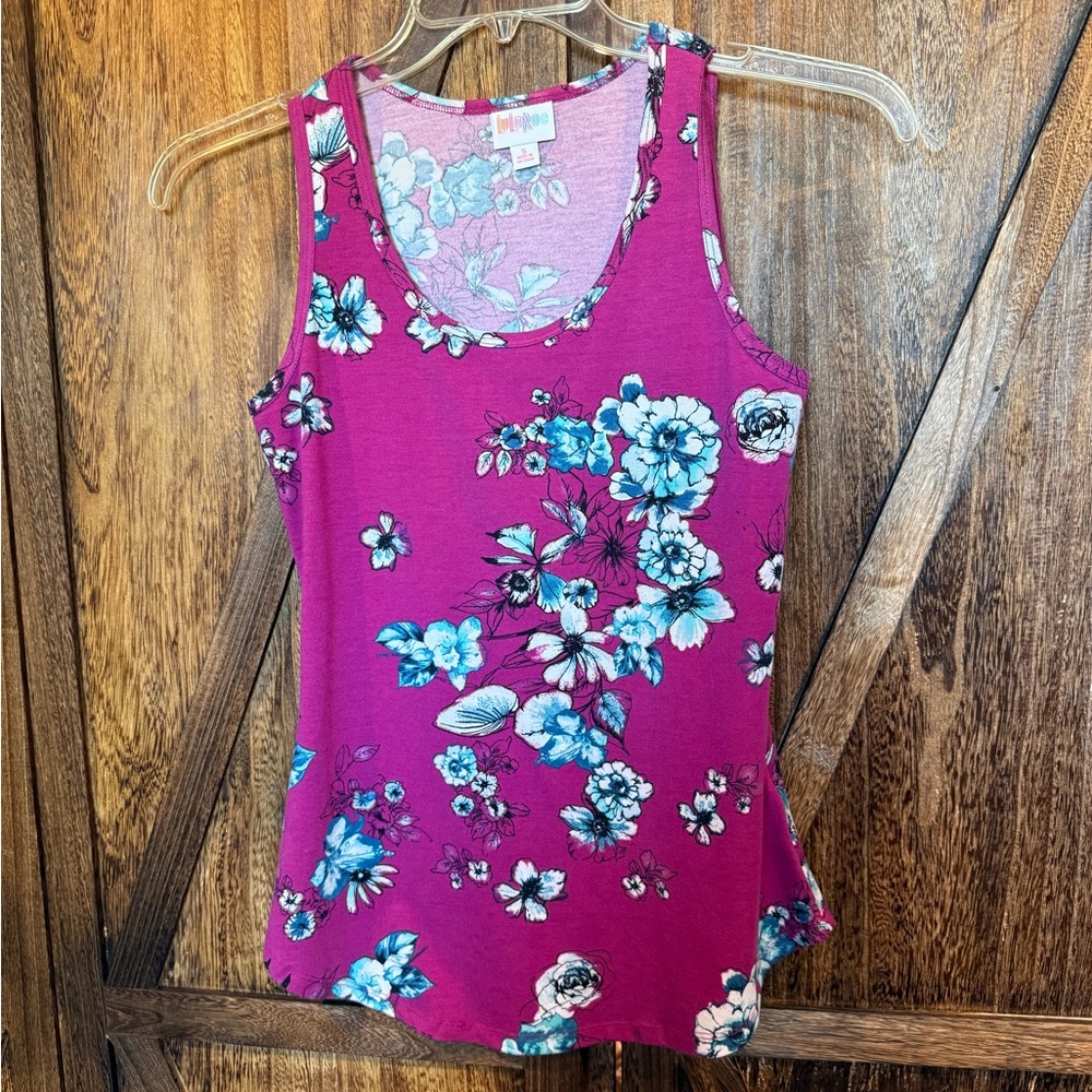 LuLaRoe Floral Tank Top - Magenta and Blue
